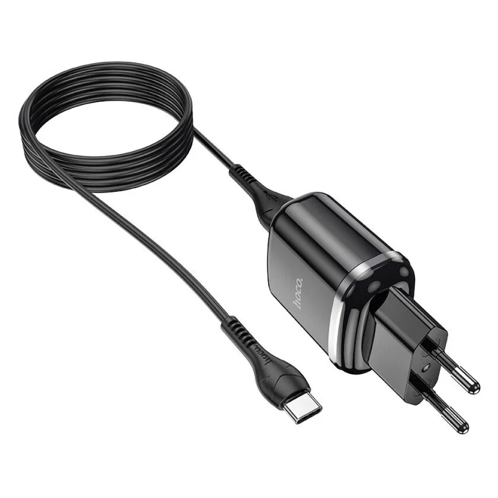 СЗУ HOCO N4 2xUSB-A 2.4A + кабель USB-A/Type-C 1м, чёрное